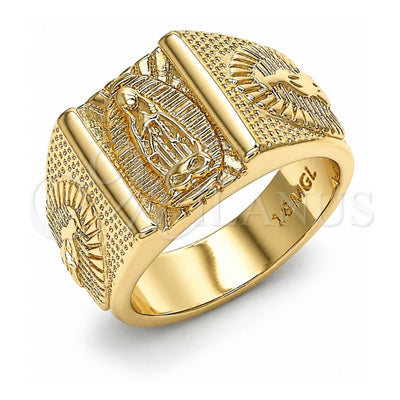 Oro Laminado Mens Ring, Gold Filled Style Guadalupe Design, Diamond Cutting Finish, Golden Finish, 01.185.0002.12 (Size 12)