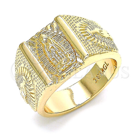 Oro Laminado Mens Ring, Gold Filled Style Guadalupe Design, Diamond Cutting Finish, Golden Finish, 01.185.0002.12 (Size 12)