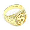 Oro Laminado Mens Ring, Gold Filled Style Money Sign Design, Polished, Golden Finish, 01.185.0001.12 (Size 12)