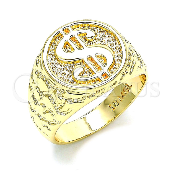 Gold Filled Ring — Mens Ring Money Sign Design Polished 01. Size — main product view — SKU 101238 | Oro Laminado anillo — Mens Ring Money Sign diseño pulido 01. Size — SKU 101238