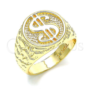 Gold Filled Ring — Mens Ring Money Sign Design Polished 01. Size — main product view — SKU 101238 | Oro Laminado anillo — Mens Ring Money Sign diseño pulido 01. Size — SKU 101238