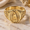 Oro Laminado Mens Ring, Gold Filled Style Guadalupe Design, Diamond Cutting Finish, Golden Finish, 01.185.0003.12 (Size 12)