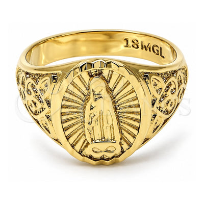 Oro Laminado Mens Ring, Gold Filled Style Guadalupe Design, Diamond Cutting Finish, Golden Finish, 01.185.0003.12 (Size 12)