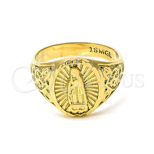 Gold Filled Ring — Mens Ring Guadalupe Design Diamond Cutting 01. Size — main product view — SKU 101239 | Oro Laminado anillo — Mens Ring Guadalupe diseño Diamond Cutting 01. Size — SKU 101239