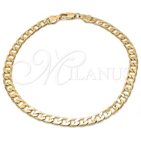 Oro Laminado Basic Anklet, Gold Filled Style Curb Design, Polished, Golden Finish, 5.222.004.10 (140 Gauge, Thickness, 10 Inches Length)