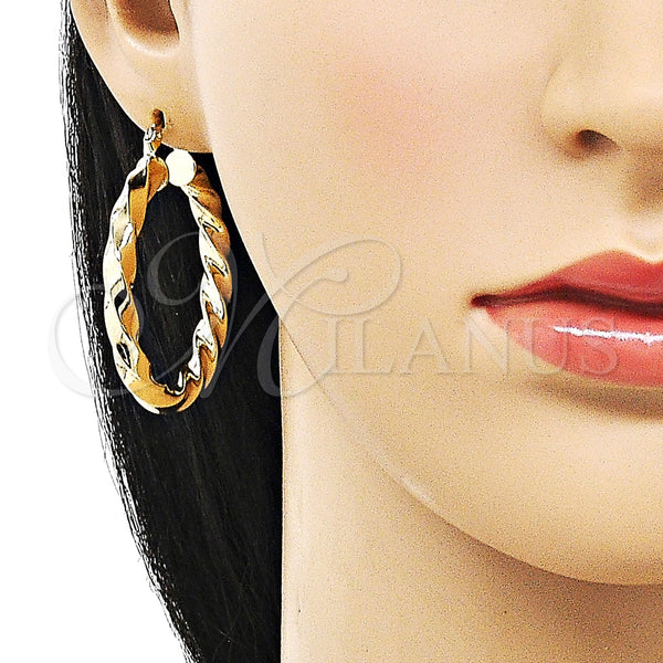 Gold Filled Hoop Earrings — Medium Hoop Hollow and Twist Design Polished 02. — alternate product view — SKU 101249 | Oro Laminado aretes de aro — Medium Hoop Hollow and Twist diseño pulido 02. — SKU 101249