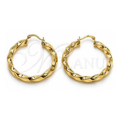 Oro Laminado Medium Hoop, Gold Filled Style Hollow and Twist Design, Polished, Golden Finish, 02.170.0024.40