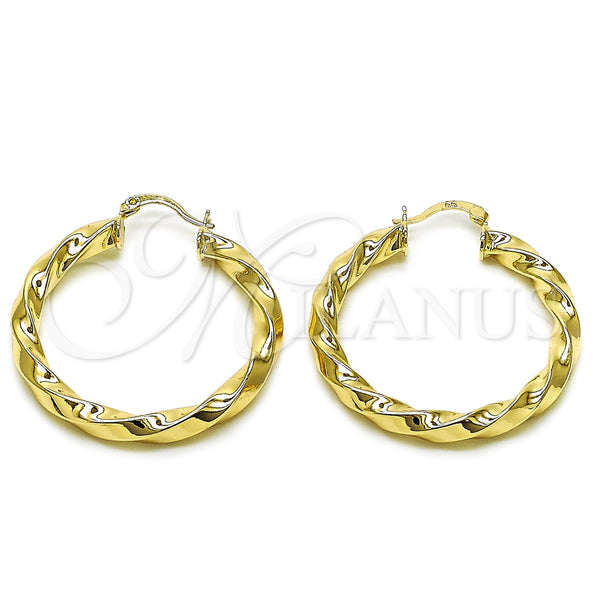 Gold Filled Hoop Earrings — Medium Hoop Hollow and Twist Design Polished 02. — main product view — SKU 101249 | Oro Laminado aretes de aro — Medium Hoop Hollow and Twist diseño pulido 02. — SKU 101249