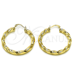 Gold Filled Hoop Earrings — Medium Hoop Hollow and Twist Design Polished 02. — main product view — SKU 101249 | Oro Laminado aretes de aro — Medium Hoop Hollow and Twist diseño pulido 02. — SKU 101249