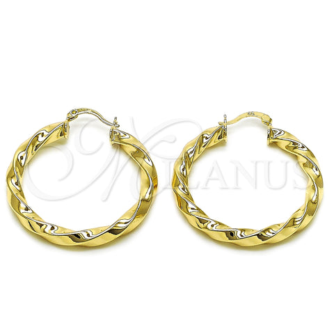 Oro Laminado Medium Hoop, Gold Filled Style Hollow and Twist Design, Polished, Golden Finish, 02.170.0024.40