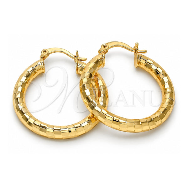 Oro Laminado Medium Hoop, Gold Filled Style Hollow Design, Diamond Cutting Finish, Golden Finish, 5.139.028.30
