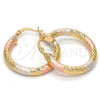 Oro Laminado Medium Hoop, Gold Filled Style Hollow Design, Diamond Cutting Finish, Tricolor, 5.138.003.1.30