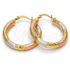 Oro Laminado Medium Hoop, Gold Filled Style Hollow Design, Diamond Cutting Finish, Tricolor, 5.138.003.1.30