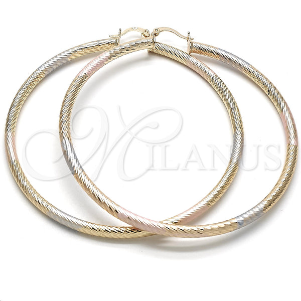 Gold Filled Hoop Earrings — Extra Large Hoop Diamond Cutting Tricolor 5. — main product view — SKU 101289 | Oro Laminado aretes de aro — Extra Large Hoop Diamond Cutting Tricolor 5. — SKU 101289