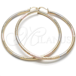 Gold Filled Hoop Earrings — Extra Large Hoop Diamond Cutting Tricolor 5. — main product view — SKU 101289 | Oro Laminado aretes de aro — Extra Large Hoop Diamond Cutting Tricolor 5. — SKU 101289