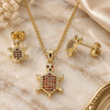 Oro Laminado Earring and Pendant Adult Set, Gold Filled Style Turtle Design, with Garnet Micro Pave, Polished, Golden Finish, 10.156.0019.1