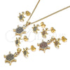 Oro Laminado Earring and Pendant Adult Set, Gold Filled Style Turtle Design, with Garnet Micro Pave, Polished, Golden Finish, 10.156.0019.1