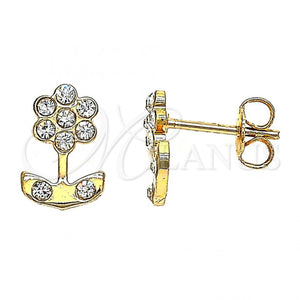Gold Filled Ring — Stud Earring Flower Design with White Crystal Polished — main product view — SKU 101309 | Oro Laminado anillo — Stud Earring flor diseño with cristal blanco pulido — SKU 101309
