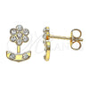Oro Laminado Stud Earring, Gold Filled Style Flower Design, with White Crystal, Polished, Golden Finish, 02.59.0100
