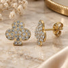Oro Laminado Stud Earring, Gold Filled Style Flower Design, with White Crystal, Polished, Golden Finish, 02.59.0104