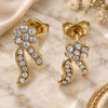 Oro Laminado Stud Earring, Gold Filled Style Flower Design, with White Crystal, Polished, Golden Finish, 02.59.0101