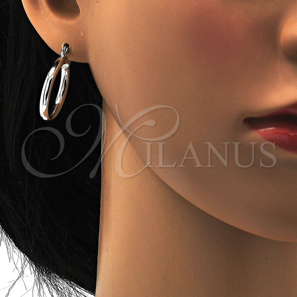 White Gold Filled Hoop Earrings — Small Hoop Hollow Design Polished 5. — alternate product view — SKU 101316 | Oro Laminado Blanco aretes de aro — Small Hoop Hollow diseño pulido 5. — SKU 101316