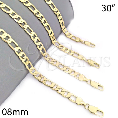 Oro Laminado Basic Necklace, Gold Filled Style Figaro Design, Polished, Golden Finish, 04.63.1187.30 (0.35 Gauge, 07 MM Thickness, 30 Inches Length)