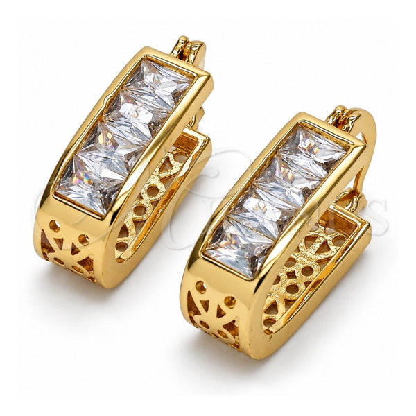 Oro Laminado Small Hoop, Gold Filled Style with White Cubic Zirconia, Polished, Golden Finish, 02.196.0018.15