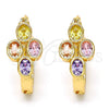 Oro Laminado Small Hoop, Gold Filled Style Flower Design, with Multicolor Cubic Zirconia, Polished, Golden Finish, 02.196.0019.15