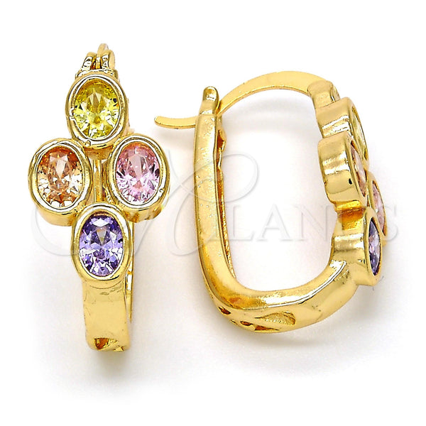 Gold Filled Hoop Earrings — Small Hoop Flower Design with Multicolor Cubic Zirconia — main product view — SKU 101353 | Oro Laminado aretes de aro — Small Hoop flor diseño with Multicolor Cubic Zirconia — SKU 101353
