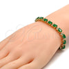Oro Laminado Tennis Bracelet, Gold Filled Style Cluster Design, with Green and White Cubic Zirconia, Polished, Golden Finish, 03.206.0004.3.07