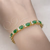 Oro Laminado Tennis Bracelet, Gold Filled Style Cluster Design, with Green and White Cubic Zirconia, Polished, Golden Finish, 03.206.0004.3.07