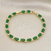 Oro Laminado Tennis Bracelet, Gold Filled Style Cluster Design, with Green and White Cubic Zirconia, Polished, Golden Finish, 03.206.0004.3.07