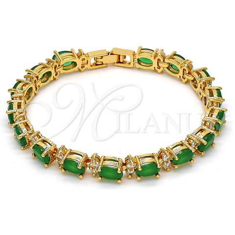 Oro Laminado Tennis Bracelet, Gold Filled Style Cluster Design, with Green and White Cubic Zirconia, Polished, Golden Finish, 03.206.0004.3.07