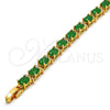 Oro Laminado Tennis Bracelet, Gold Filled Style Cluster Design, with Green and White Cubic Zirconia, Polished, Golden Finish, 03.206.0004.3.07 (06 MM Thickness, 7 Inches Length)