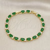 Oro Laminado Tennis Bracelet, Gold Filled Style Cluster Design, with Green and White Cubic Zirconia, Polished, Golden Finish, 03.206.0004.3.07 (06 MM Thickness, 7 Inches Length)