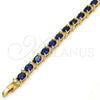 Oro Laminado Tennis Bracelet, Gold Filled Style Cluster Design, with Sapphire Blue and White Cubic Zirconia, Polished, Golden Finish, 03.206.0004.2.07
