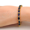 Oro Laminado Tennis Bracelet, Gold Filled Style Cluster Design, with Sapphire Blue and White Cubic Zirconia, Polished, Golden Finish, 03.206.0004.2.07 (06 MM Thickness, 7 Inches Length)