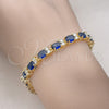 Oro Laminado Tennis Bracelet, Gold Filled Style Cluster Design, with Sapphire Blue and White Cubic Zirconia, Polished, Golden Finish, 03.206.0004.2.07 (06 MM Thickness, 7 Inches Length)