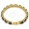 Oro Laminado Tennis Bracelet, Gold Filled Style Cluster Design, with Sapphire Blue and White Cubic Zirconia, Polished, Golden Finish, 03.206.0004.2.07 (06 MM Thickness, 7 Inches Length)