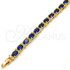 Oro Laminado Tennis Bracelet, Gold Filled Style Cluster Design, with Sapphire Blue and White Cubic Zirconia, Polished, Golden Finish, 03.206.0004.2.07 (06 MM Thickness, 7 Inches Length)