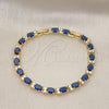 Oro Laminado Tennis Bracelet, Gold Filled Style Cluster Design, with Sapphire Blue and White Cubic Zirconia, Polished, Golden Finish, 03.206.0004.2.07 (06 MM Thickness, 7 Inches Length)