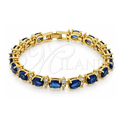 Oro Laminado Tennis Bracelet, Gold Filled Style Cluster Design, with Sapphire Blue and White Cubic Zirconia, Polished, Golden Finish, 03.206.0004.2.07 (06 MM Thickness, 7 Inches Length)