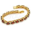 Oro Laminado Tennis Bracelet, Gold Filled Style Cluster Design, with Garnet and White Cubic Zirconia, Polished, Golden Finish, 03.206.0004.1.07
