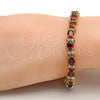 Oro Laminado Tennis Bracelet, Gold Filled Style Cluster Design, with Garnet and White Cubic Zirconia, Polished, Golden Finish, 03.206.0004.1.07 (06 MM Thickness, 7 Inches Length)
