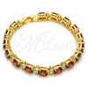 Oro Laminado Tennis Bracelet, Gold Filled Style Cluster Design, with Garnet and White Cubic Zirconia, Polished, Golden Finish, 03.206.0004.1.07 (06 MM Thickness, 7 Inches Length)