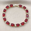 Oro Laminado Tennis Bracelet, Gold Filled Style Cluster Design, with Garnet and White Cubic Zirconia, Polished, Golden Finish, 03.206.0004.1.07 (06 MM Thickness, 7 Inches Length)