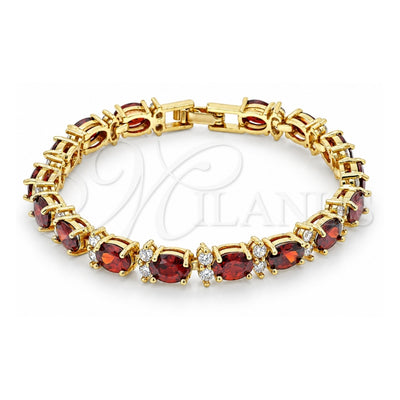 Oro Laminado Tennis Bracelet, Gold Filled Style Cluster Design, with Garnet and White Cubic Zirconia, Polished, Golden Finish, 03.206.0004.1.07 (06 MM Thickness, 7 Inches Length)