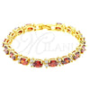 Oro Laminado Tennis Bracelet, Gold Filled Style Cluster Design, with Garnet and White Cubic Zirconia, Polished, Golden Finish, 03.206.0004.1.07 (06 MM Thickness, 7 Inches Length)