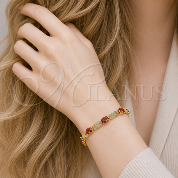 Gold Filled Bracelet — Tennis Bracelet Hugs and Kisses Design with Garnet — alternate product view — SKU 101363 | Oro Laminado brazalete — Tennis Bracelet Hugs and Kisses diseño with Garnet — SKU 101363